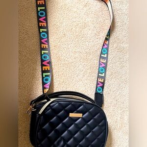 Black Quilted Crossbody Bag with Colorful Strap